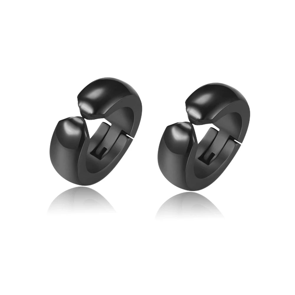 1 Pair Punk Titanium Steel Ear Clip/Ear Stud Earrings For Men Women Black Pierced/No Pierced Fake Ear Circle New Pop Jewelry