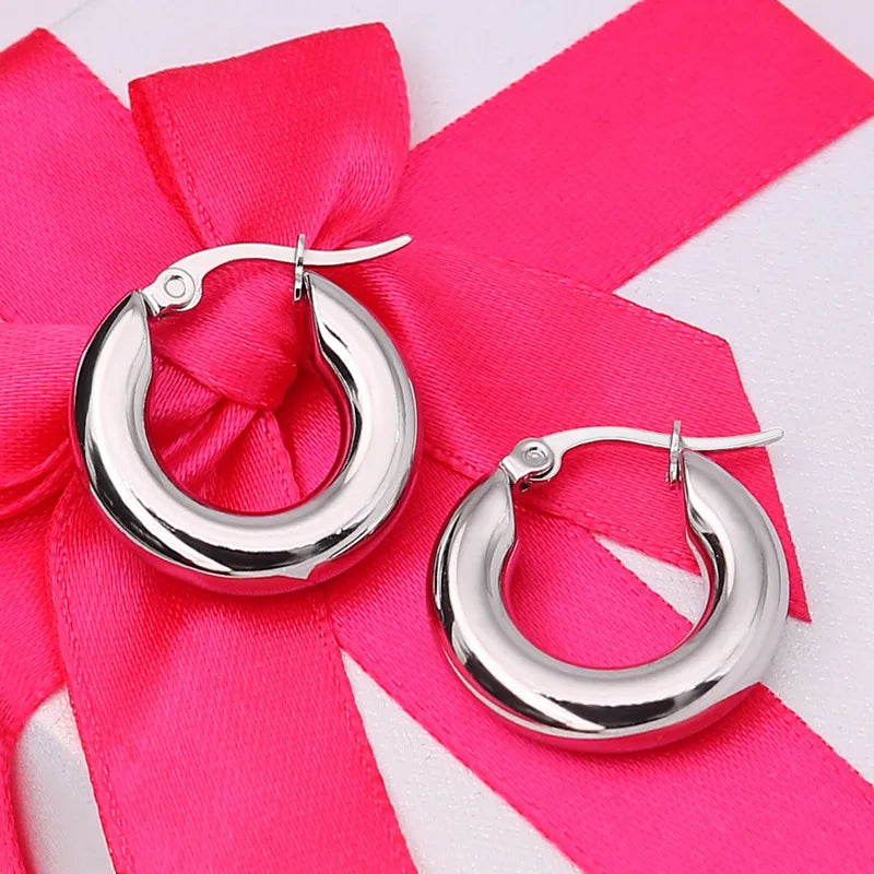 304#Stainless Steel Smooth Ear Buckle Round Thick Hoops Earrings for Women Piercing Earings Gift Fashion Jewelry 20/25/30mm