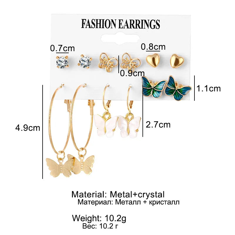 12 Pairs/Set Women's Earrings Pearl Earrings For Women Bohemian Fashion Jewelry 2021 Geometric Crystal Heart Stud Earrings New