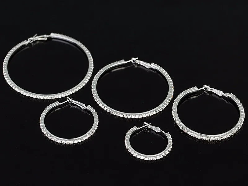 Hot Lady Shiny Rhinestone Crystal Big Large Circle Hoop Earrings Round Ear Charming Statement Hoops Earrings Party Gift 3cm-10cm