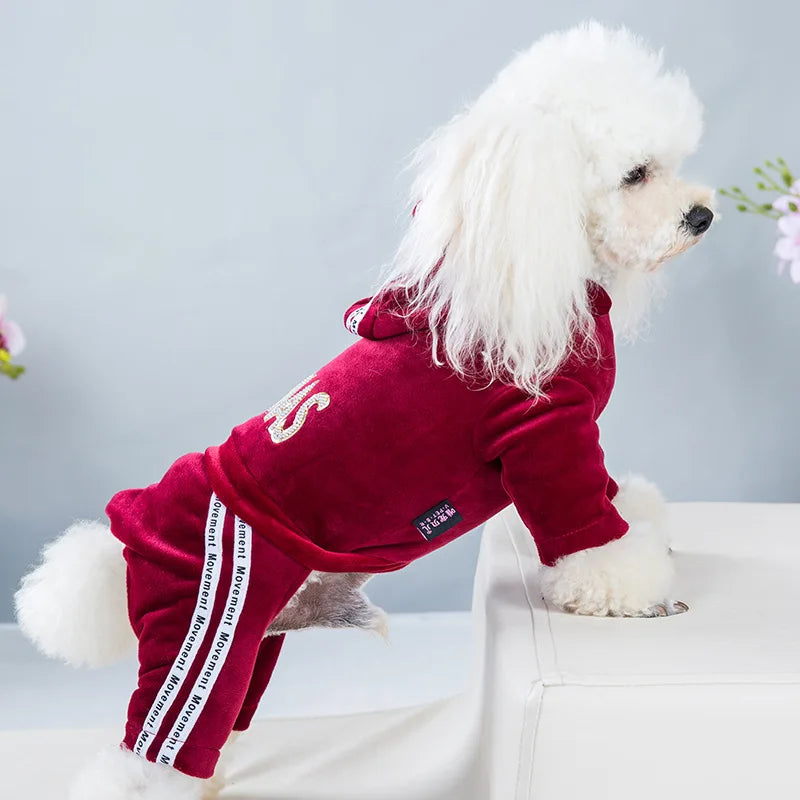 Dog Pet Sports Clothes Apparel Golden Velvet Dog Cat Jumpsuit Dog Pet Winter&Autumn Coat Classic Pet Puppy Cat Apparel 5 sizes