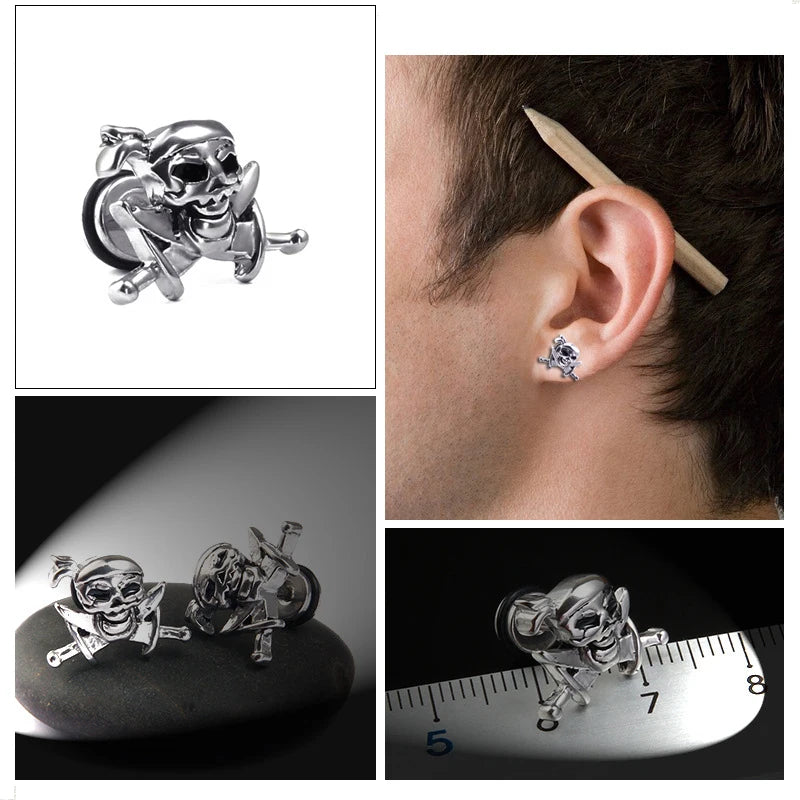 Unisex Women Men Earrings Stainless Steel Piercing Nail Screw Cross Skull Stud Earrings Punk Helix Ear Piercings Fashion Jewelry