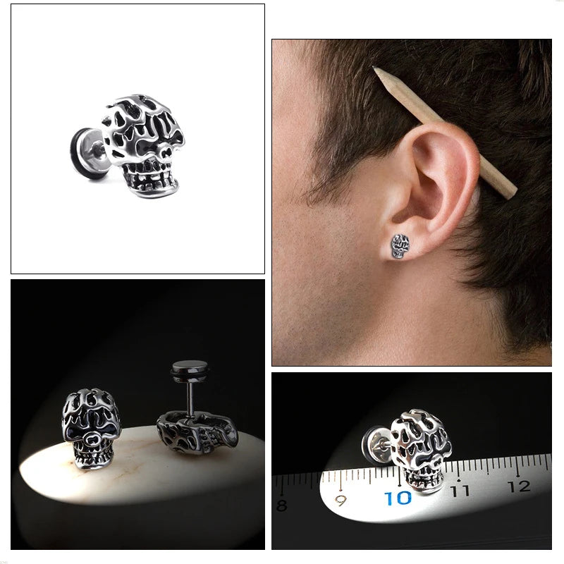 Unisex Women Men Earrings Stainless Steel Piercing Nail Screw Cross Skull Stud Earrings Punk Helix Ear Piercings Fashion Jewelry