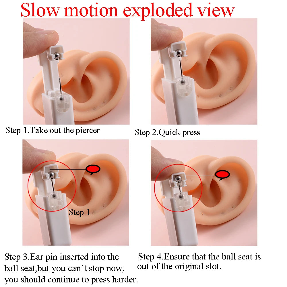 1pc Sterlised Disposable Safety No Pain Ear Piercing Device+Sterile Bezel with with Safe Ball Buckle Set Cartilage Tragus Stud