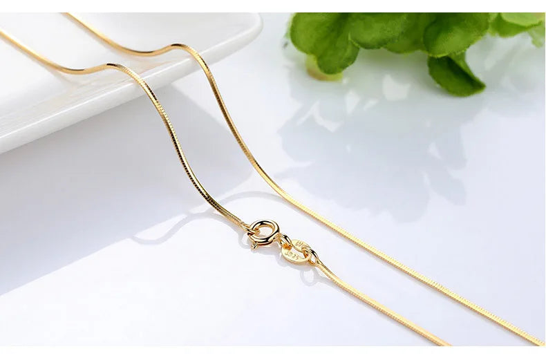 Genuine 14k Gold Color Necklace For Women Water Wave Chain Snake Bone/starry/Cross Chain 18 inches Necklace Pendant Fine Jewelry