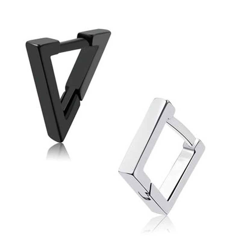 Fashion Gothic Triangle Square Unisex Punk Rock Stainless Steel Men Women Ear Stud Earrings Pierced Push-Back Ear Plug Buckle