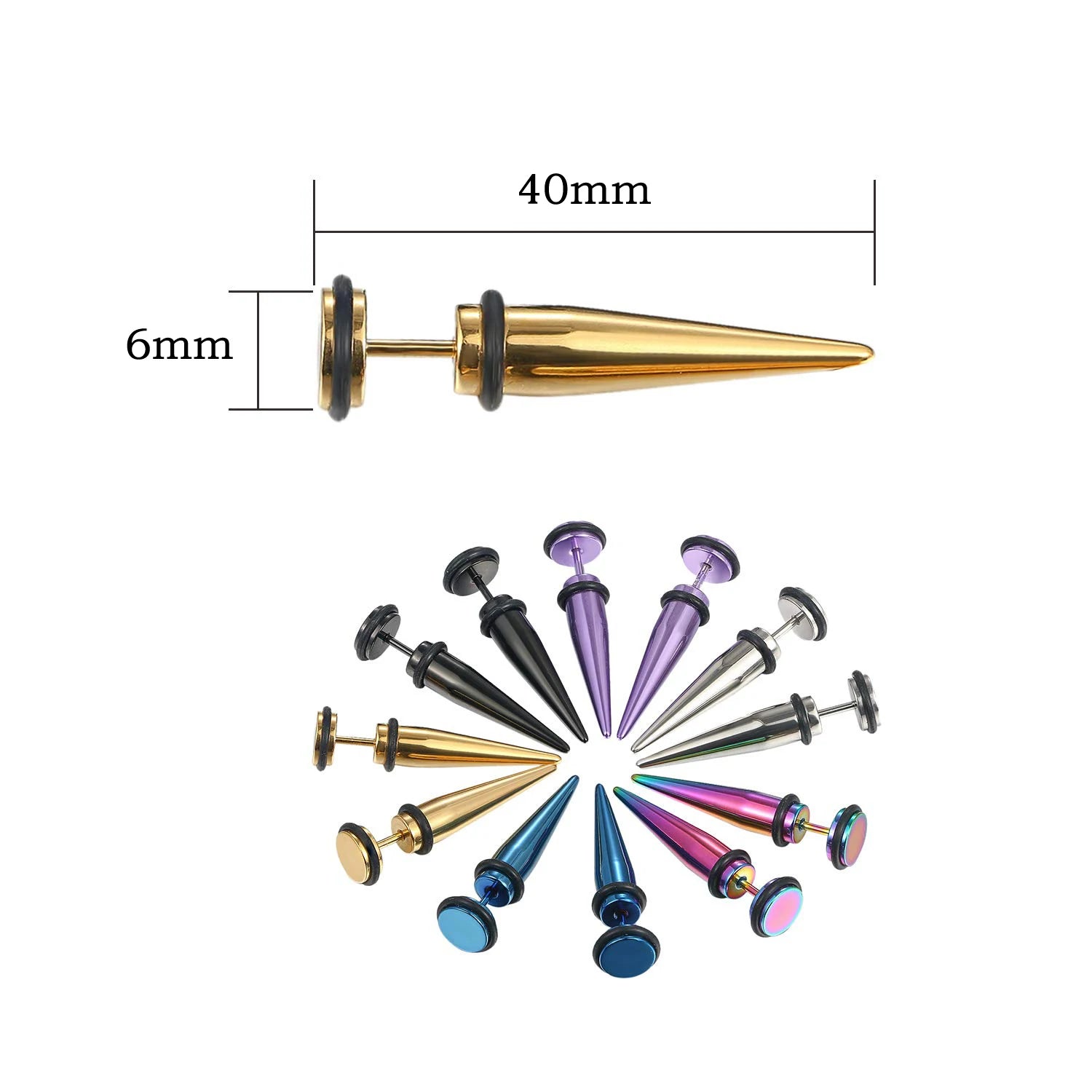 1 Pair Cool Punk Women Men's Stainless Steel Taper Fake Cheater Illusion Ear Plug Earrings Piercing Jewelry