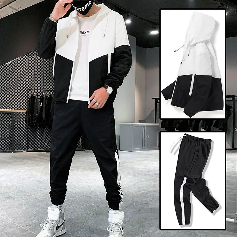 Men Tracksuit Casual Joggers Hooded Sportswear Jackets And Pants 2 Piece Sets Hip Hop Running Sports Suit