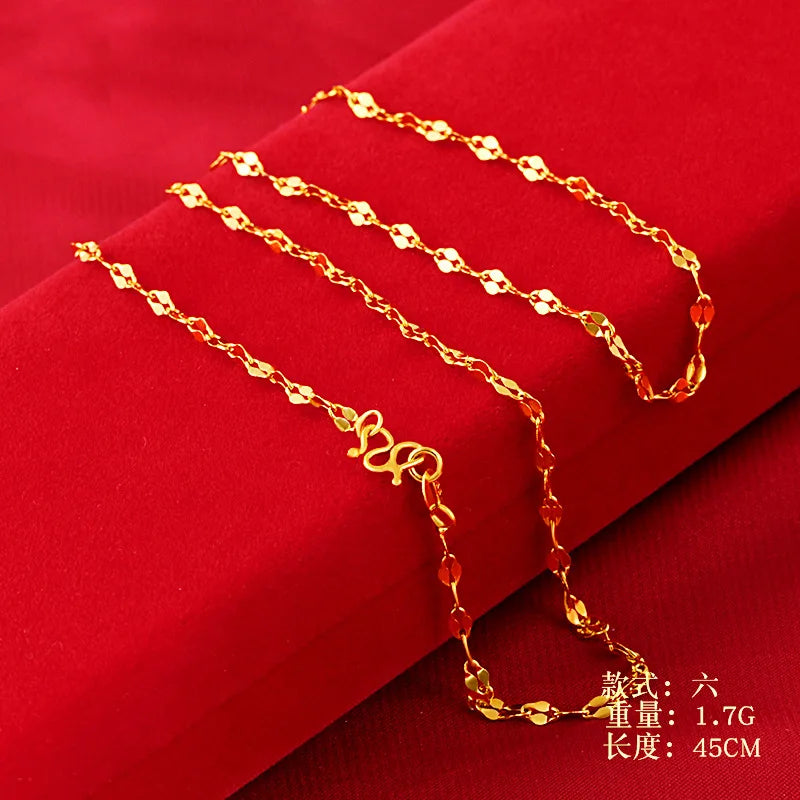 Genuine 14k Gold Color Necklace For Women Water Wave Chain Snake Bone/starry/Cross Chain 18 inches Necklace Pendant Fine Jewelry