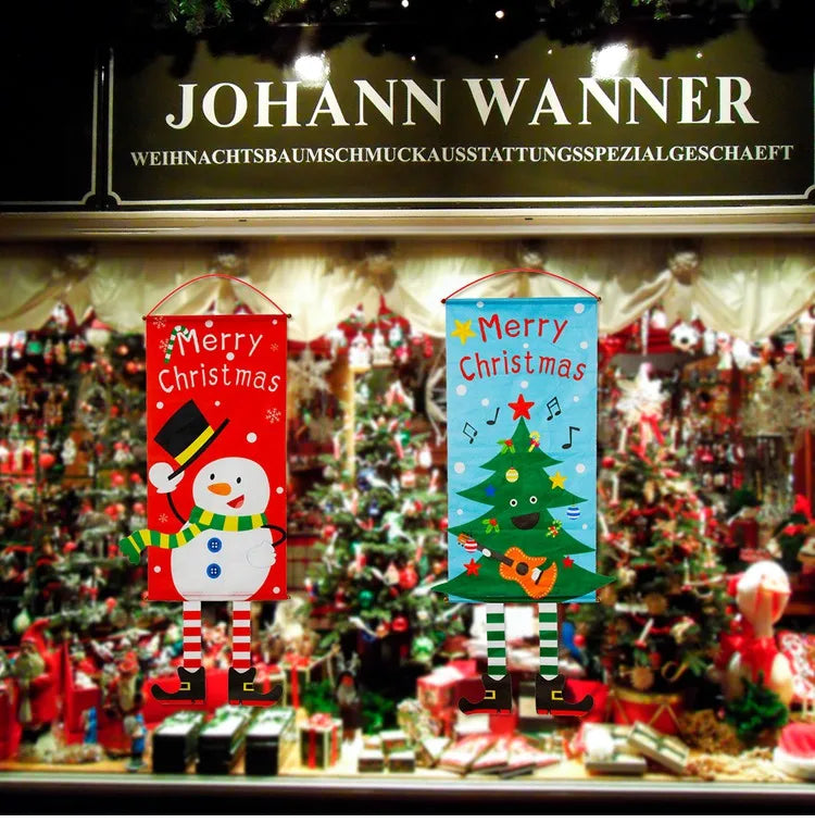 2024 Christmas Hanging Flag Banner Christmas Decorations For Home Door Christmas Ornaments Xmas Navidad Noel Gifts New Year 2025