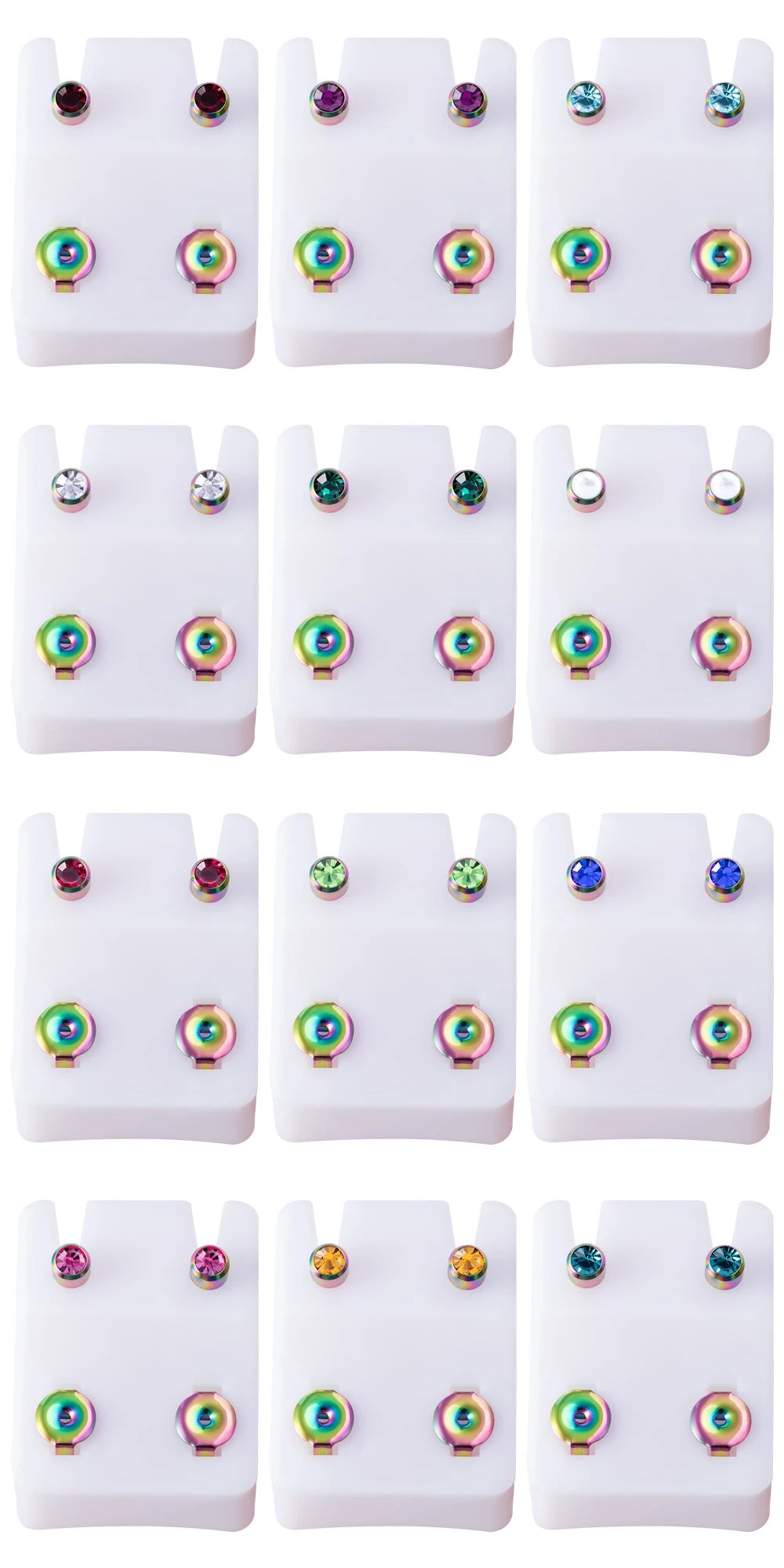 2pcs Black Rainbow 316l Steel Earring Studs Ear Piercing Gun Birthstone CZ Ear Stud Earrings Stud Tragus Cartilage Body Jewelry