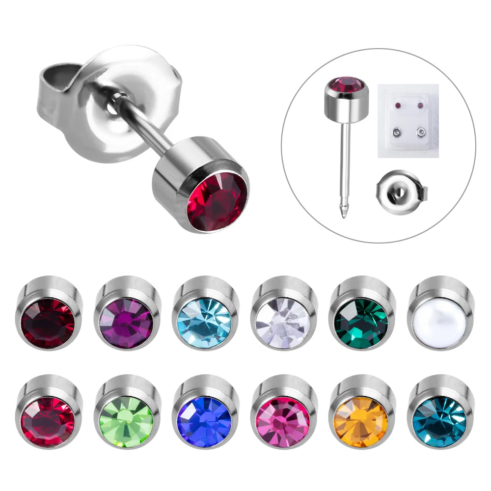 1 Pair CZ Gem Sharp End Earring Studs for Piercing Gun Surgical Steel Birthstone Ear Piercing Ear Tragus Cartilage Stud Earrings