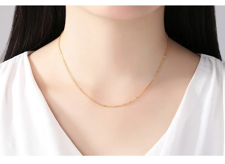 Genuine 14k Gold Color Necklace For Women Water Wave Chain Snake Bone/starry/Cross Chain 18 inches Necklace Pendant Fine Jewelry