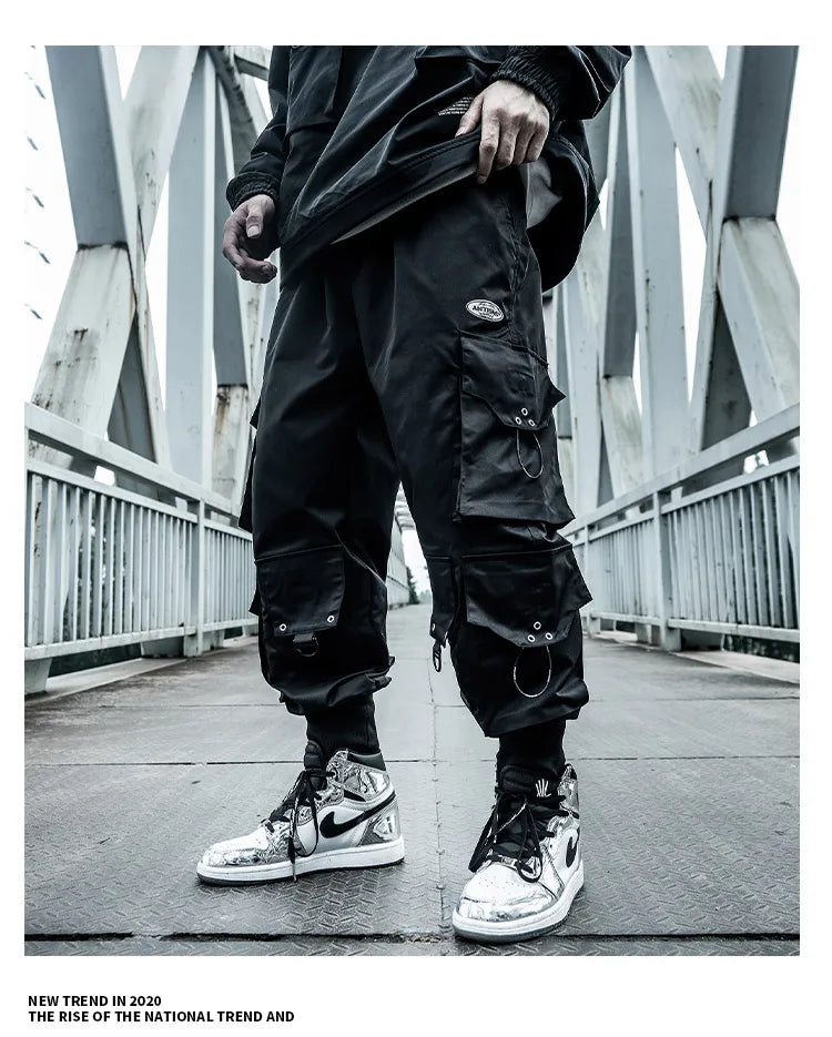 HOUZHOU Black Cargo Pants Men Joggers Hip Hop Techwear Pants Hippie Cargo Trousers for Men Streetwear Plus Size Pockets Oversize