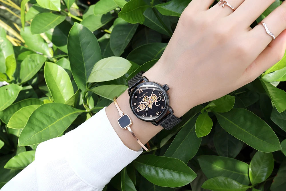 New Fashion Luxury Brand Skeleton Women Mechanical Watches Female Clock Automatic Self-Wind Wristwatches for Ladies Montre Femme