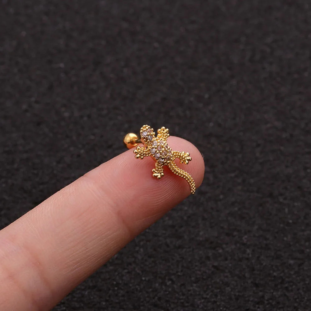 Animal Gecko Cartilage Earring Lizard Reptile Helix Stud Ear Piercing Jewelry Tragus Conch Screw Back Earring 1Pc