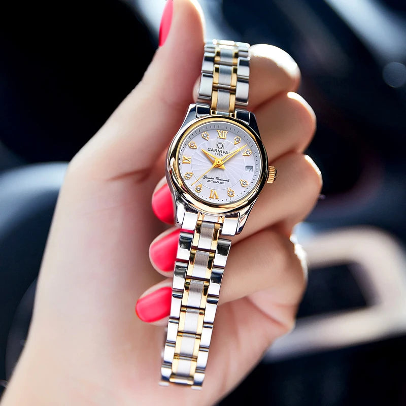 CARNIVAL Brand Luxury Mechanical Watch for Women Ladies Fashion Sapphire Automatic Movement Wristwatches Waterproof Reloj Mujer