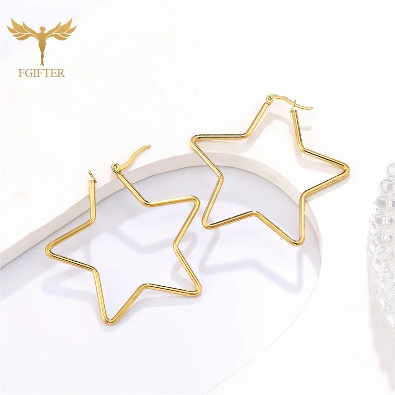 20mm 50mm 60mm 70mm Geometry Star Earrings For Women Stainless Steel Hoops Ear Nipple Piercing Ring Golden Steel Fashion Jewelry