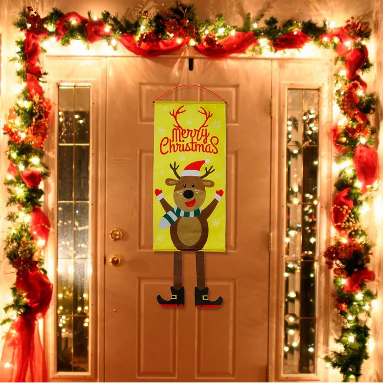 2024 Christmas Hanging Flag Banner Christmas Decorations For Home Door Christmas Ornaments Xmas Navidad Noel Gifts New Year 2025