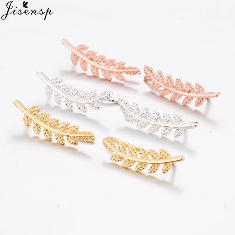 Jisensp Boho Vintage Botanical Leaf Ear Climbers Statement Stud Earrings for Women Bridal Jewelry Leaves Branch Ear Crawlers