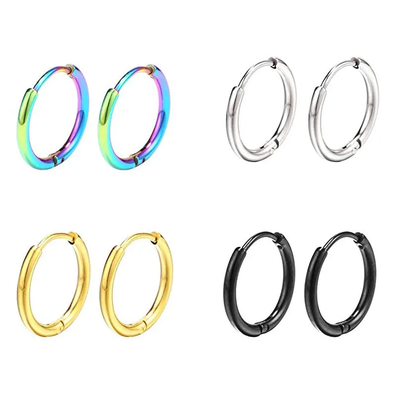 1 Pair Stainless Steel Mini Small Ear Circle Hoop Earrings For Men Womens 1.6mm Thin Ear Buckle Anti-allergic Non-fading Jewelry