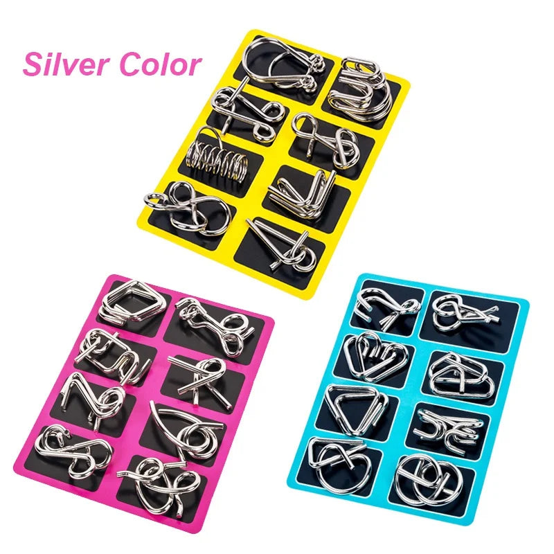 8Pcs/Set Metal Montessori Puzzle Wire IQ Mind Brain Teaser Puzzles Children Adults Interactive Game Reliever Educational Toys