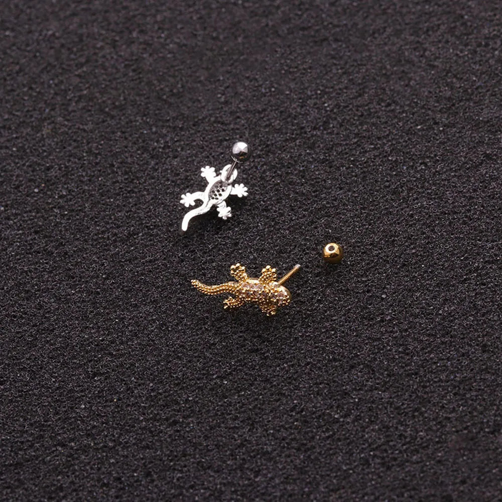 Animal Gecko Cartilage Earring Lizard Reptile Helix Stud Ear Piercing Jewelry Tragus Conch Screw Back Earring 1Pc