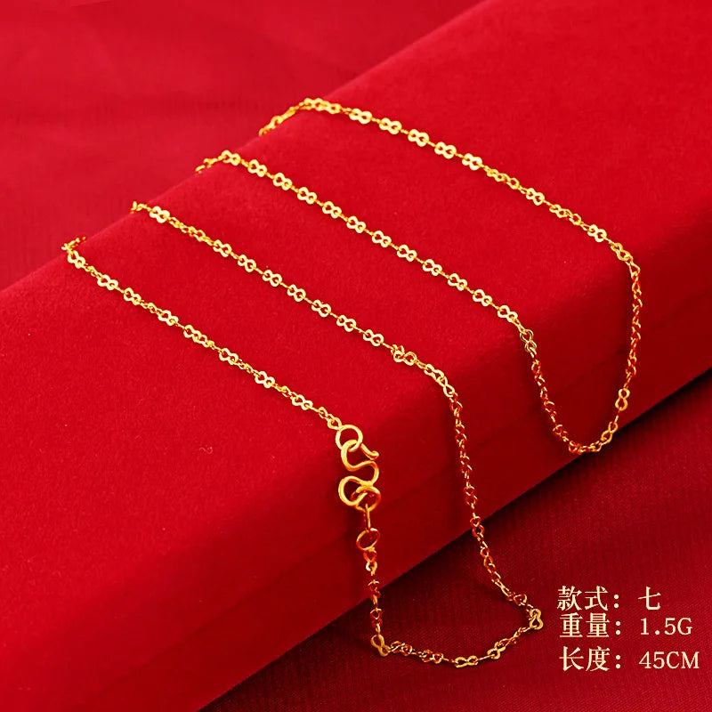 Genuine 14k Gold Color Necklace For Women Water Wave Chain Snake Bone/starry/Cross Chain 18 inches Necklace Pendant Fine Jewelry