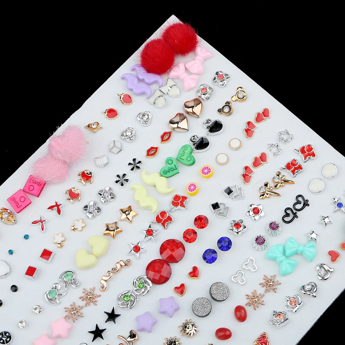 36/100Pairs Women Girl Acrylic Star Love Heart Plastic Stud Earrings Set Child Fruit Flower Geometric Crystal Rhinestone Earring