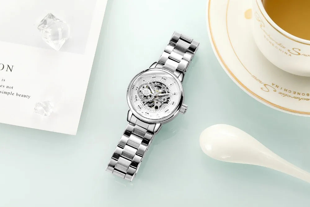 New Fashion Luxury Brand Skeleton Women Mechanical Watches Female Clock Automatic Self-Wind Wristwatches for Ladies Montre Femme