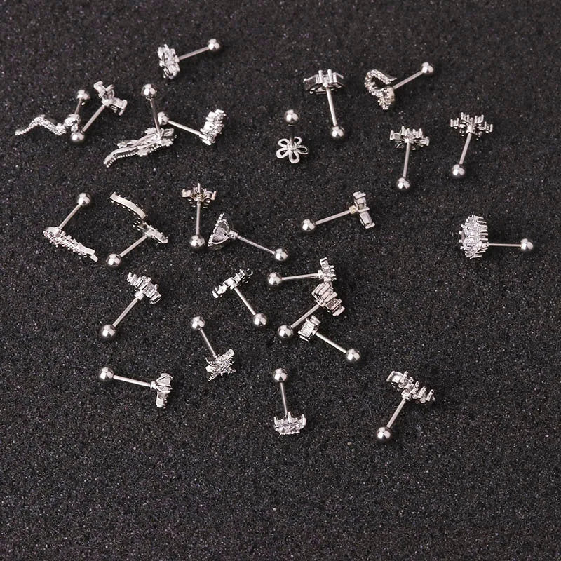 1PC steel Zircon Ear Tragus Cartilage Stud Helix Rook Conch Screw Back Earring 20g Stainless Steel Ear Body Piercing Jewelry