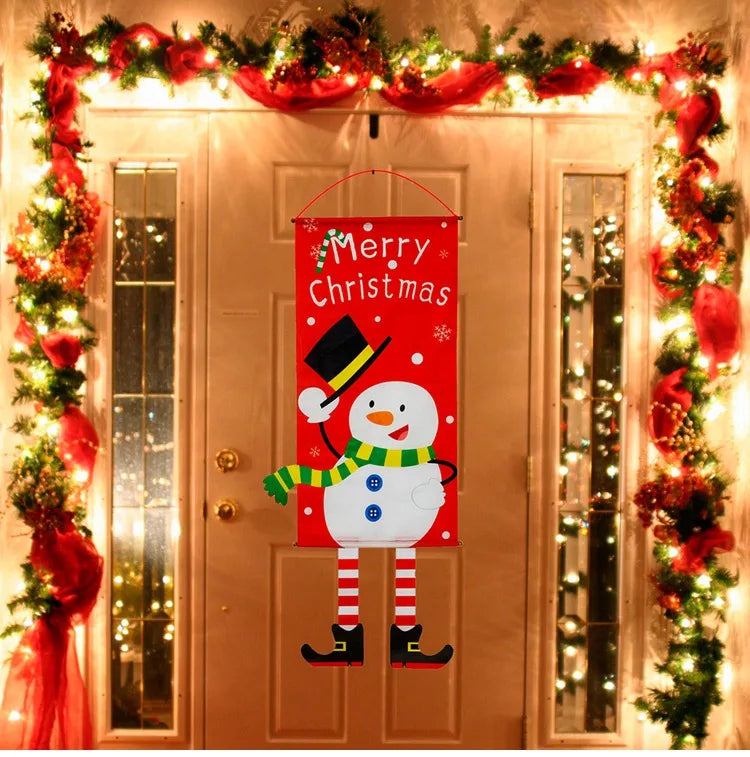 2024 Christmas Hanging Flag Banner Christmas Decorations For Home Door Christmas Ornaments Xmas Navidad Noel Gifts New Year 2025