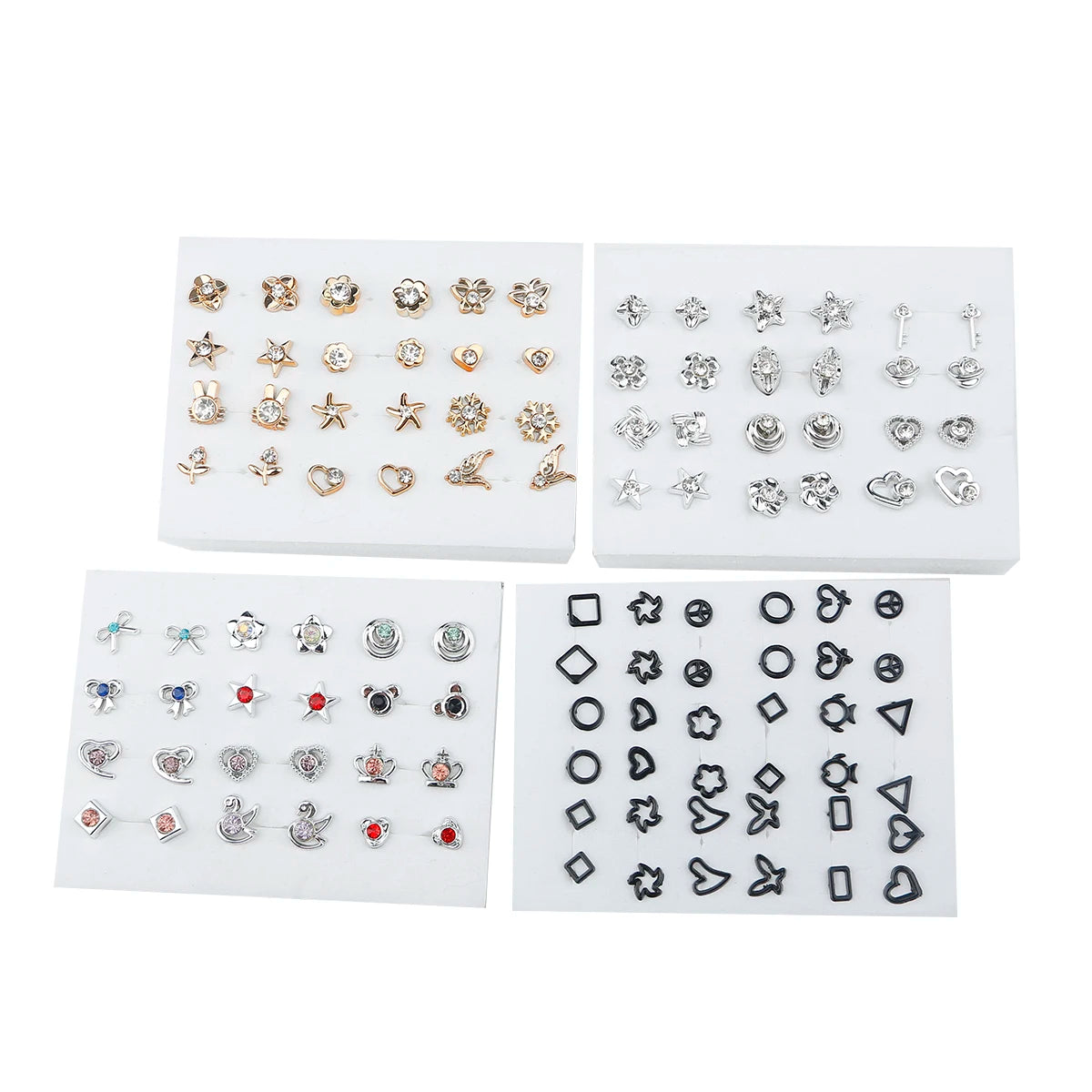 36/18/12Pairs Earrings Mixed Styles Rhinestone Sun Flower Geometric Animal Plastic Stud Earrings Set For Women Girls Jewelry