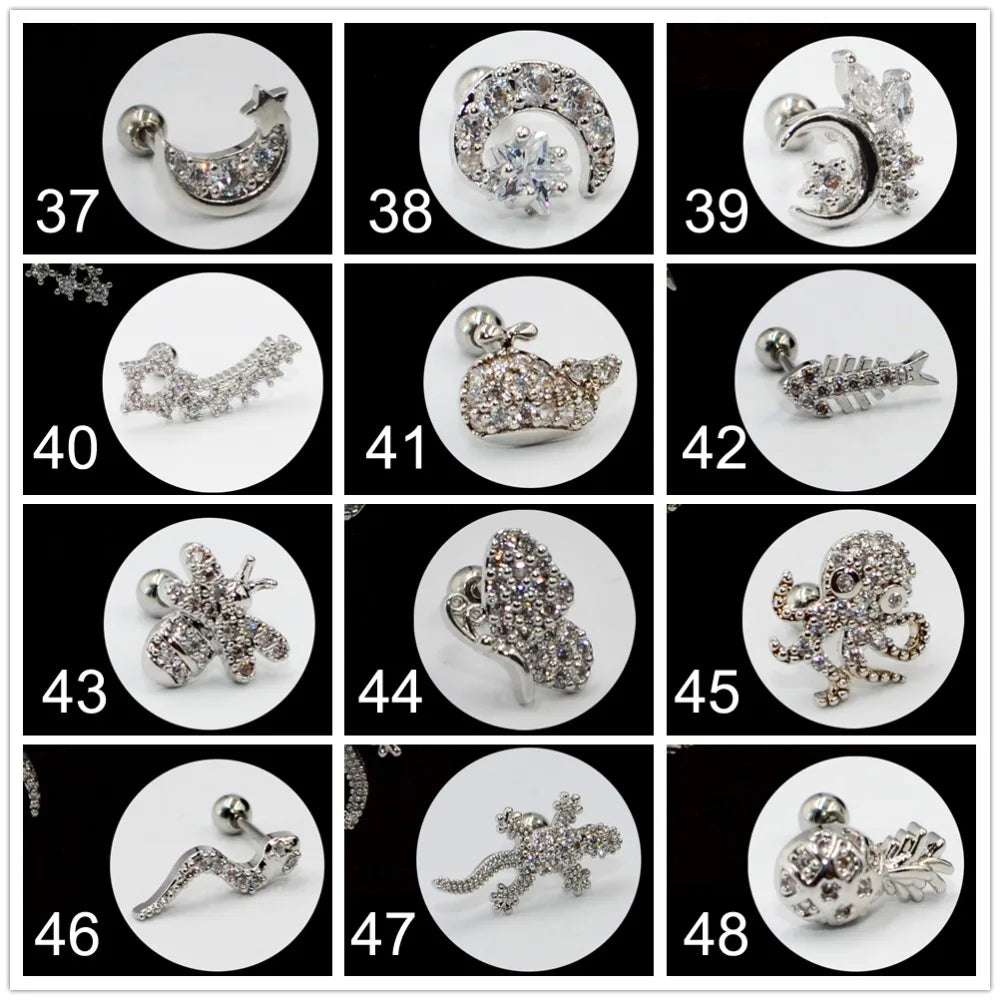 1PC steel Zircon Ear Tragus Cartilage Stud Helix Rook Conch Screw Back Earring 20g Stainless Steel Ear Body Piercing Jewelry