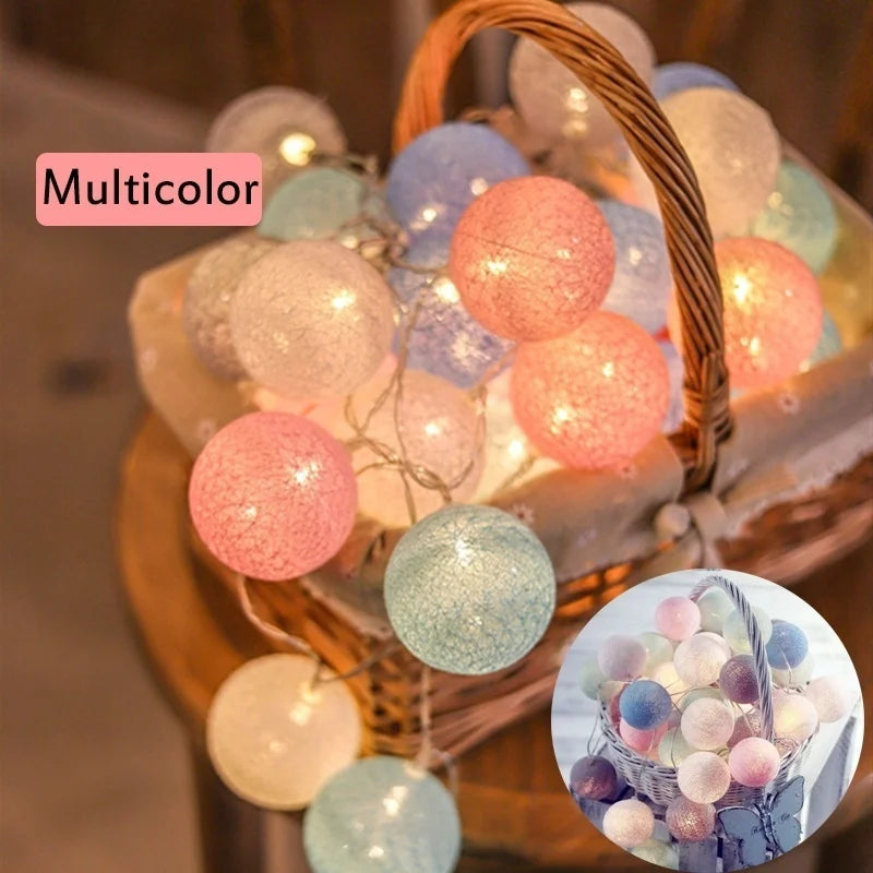 20 LED Cotton Ball Garland String Lights Christmas Fairy Lighting Strings for Outdoor Holiday Wedding Xmas Party Home Decoration