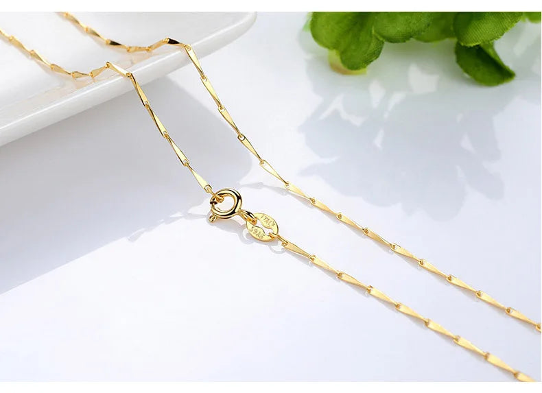 Genuine 14k Gold Color Necklace For Women Water Wave Chain Snake Bone/starry/Cross Chain 18 inches Necklace Pendant Fine Jewelry