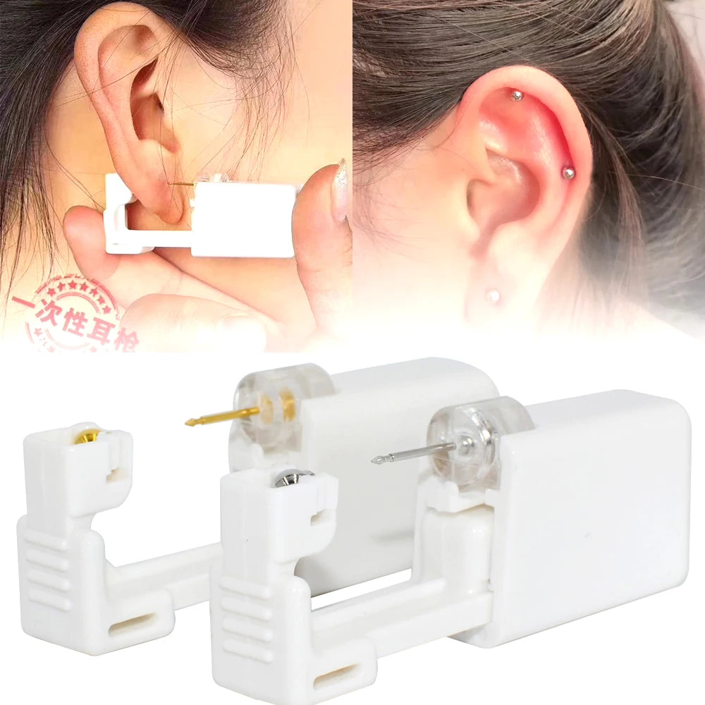 1pc Sterlised Disposable Safety No Pain Ear Piercing Device+Sterile Bezel with with Safe Ball Buckle Set Cartilage Tragus Stud