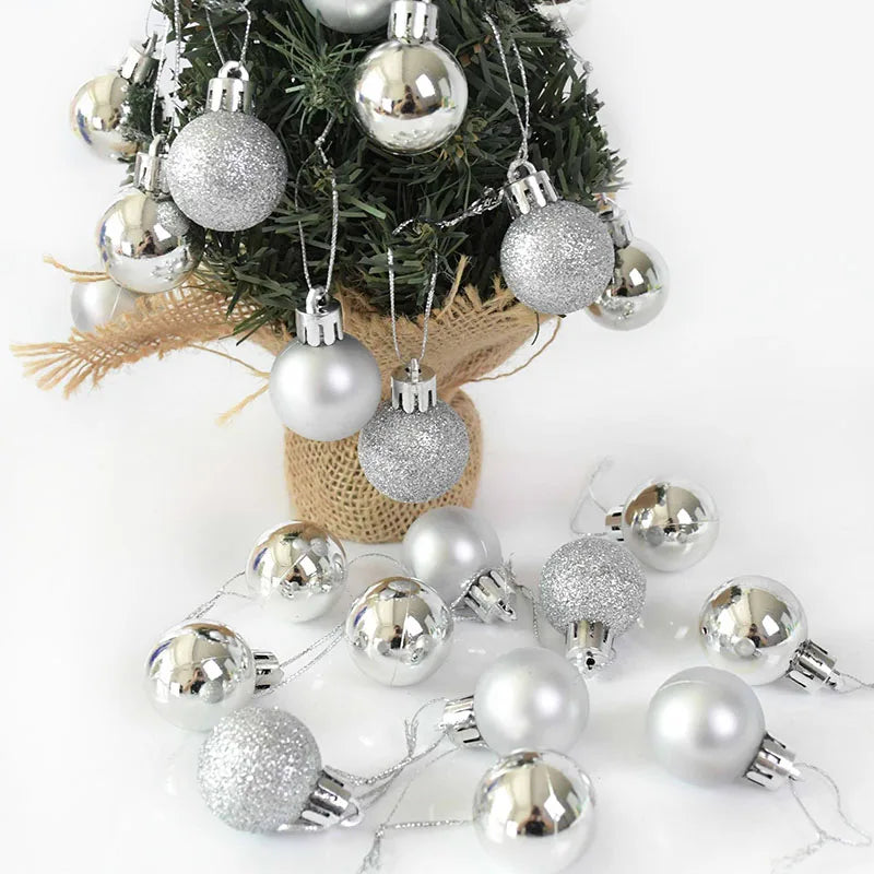 24Pcs 30mm Christmas Balls Ornaments Gold Silver Christmas Tree Hanging Decor Ball Toys 2021 New Year Xmas Party Pendant Navidad