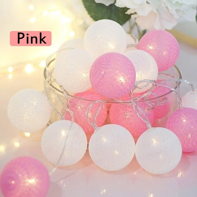 20 LED Cotton Ball Garland String Lights Christmas Fairy Lighting Strings for Outdoor Holiday Wedding Xmas Party Home Decoration