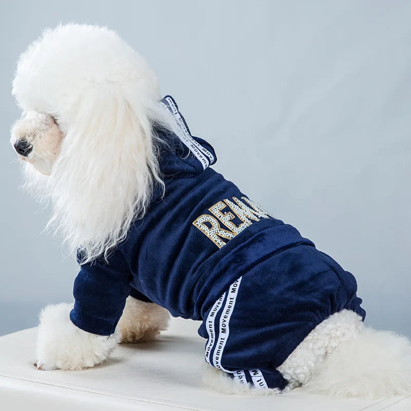 Dog Pet Sports Clothes Apparel Golden Velvet Dog Cat Jumpsuit Dog Pet Winter&Autumn Coat Classic Pet Puppy Cat Apparel 5 sizes