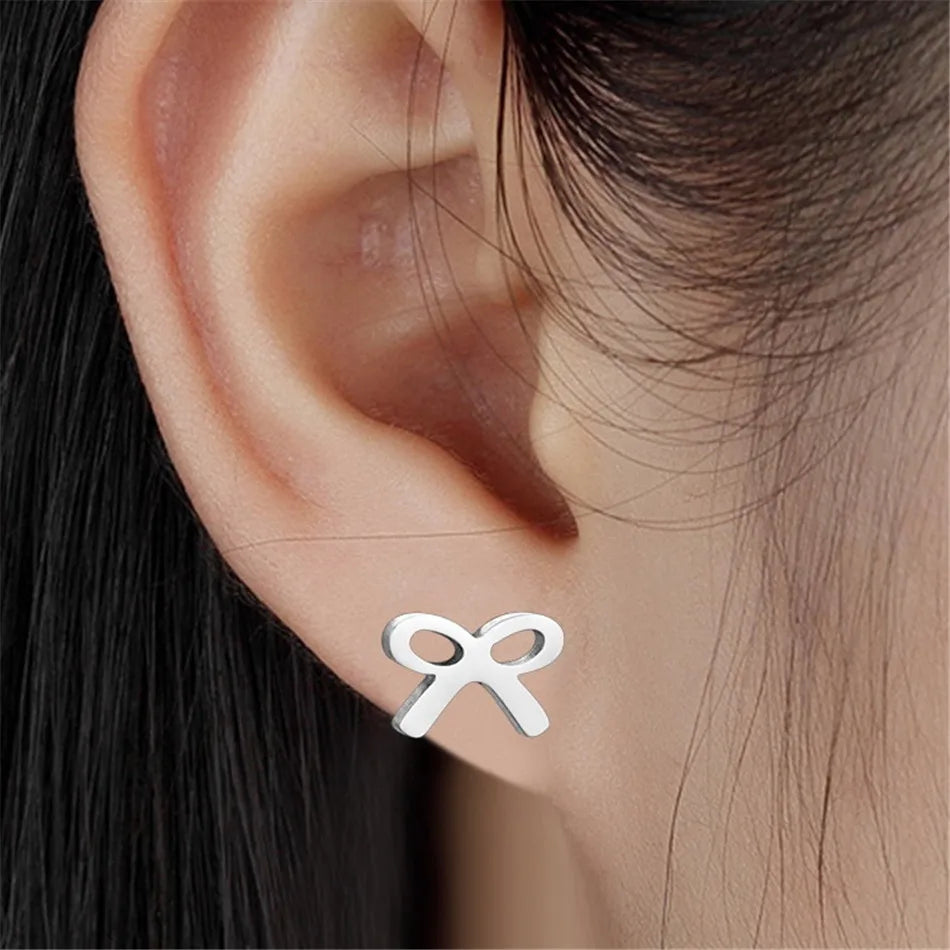 Bohemia Bowknot Earrings for Girl Women Bow Rosette Design Style Ear Studs Stainless Steel Earings Wholesale 12 Pairs Pack Gifts