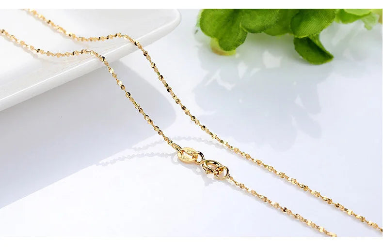 Genuine 14k Gold Color Necklace For Women Water Wave Chain Snake Bone/starry/Cross Chain 18 inches Necklace Pendant Fine Jewelry