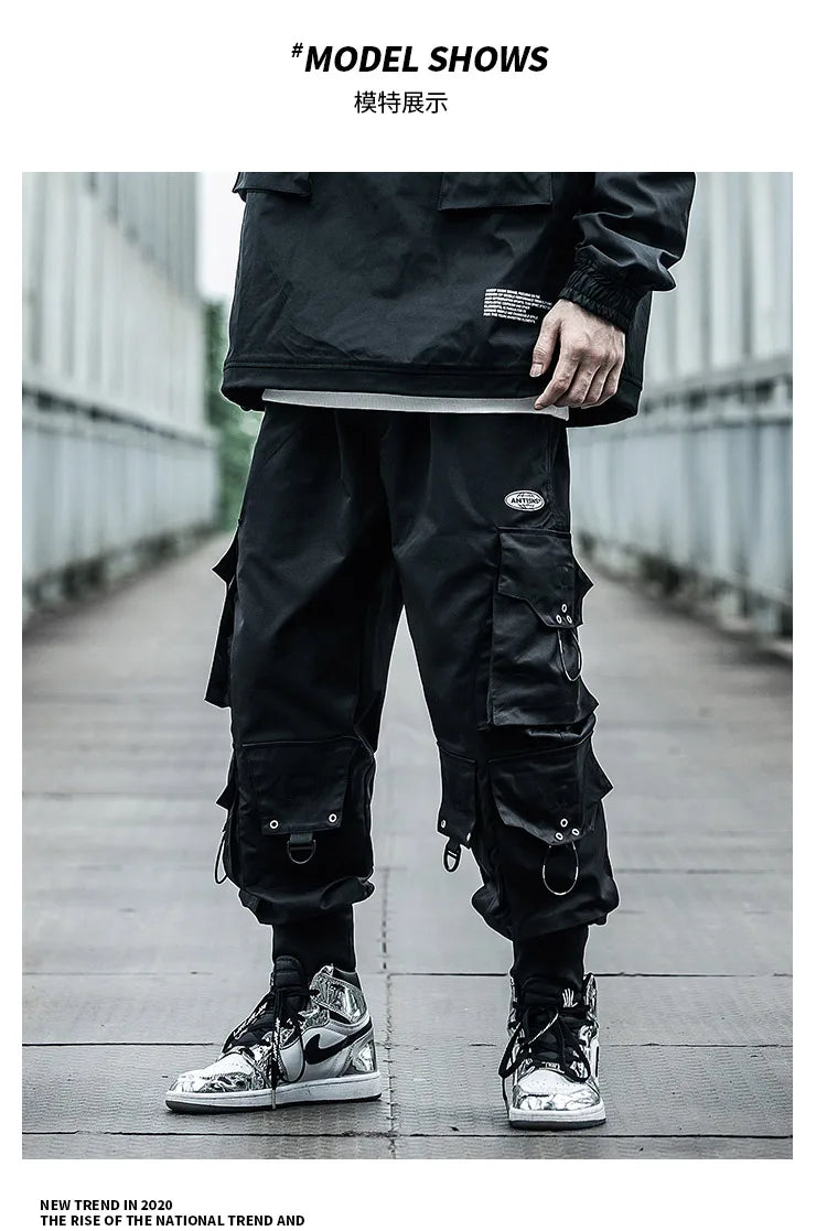 HOUZHOU Black Cargo Pants Men Joggers Hip Hop Techwear Pants Hippie Cargo Trousers for Men Streetwear Plus Size Pockets Oversize