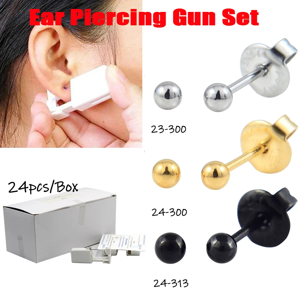 24pcs/Box Disposable Ear Piercing Gun Unit Safe Sterile Piercer Tool Machine Kit 3mm Mini Earring Adult Kids Jewelry Wholesale