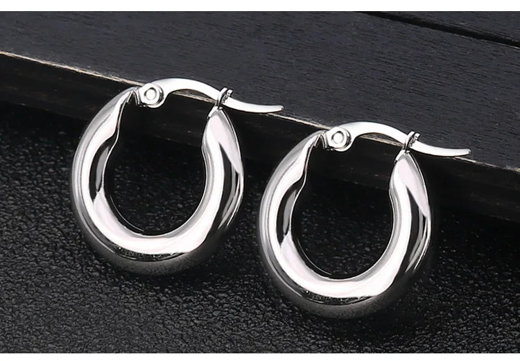 304#Stainless Steel Smooth Ear Buckle Round Thick Hoops Earrings for Women Piercing Earings Gift Fashion Jewelry 20/25/30mm