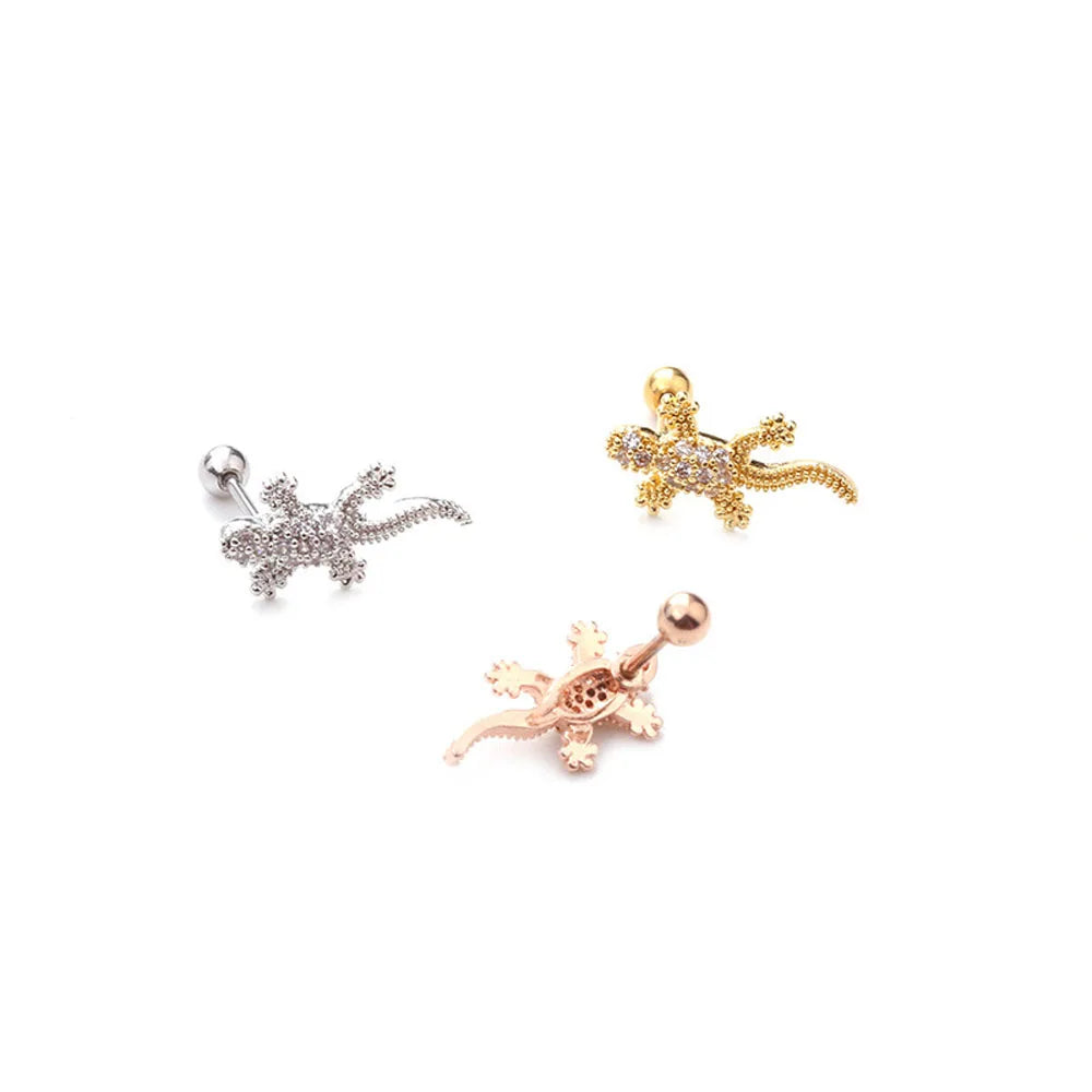 Animal Gecko Cartilage Earring Lizard Reptile Helix Stud Ear Piercing Jewelry Tragus Conch Screw Back Earring 1Pc