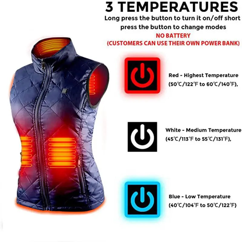 2024 Women Winter USB Heating Vest Smart Heating Cotton Vest Infrared Electr Skating Ski SportWaistcoat Jackets Warm Vest Women