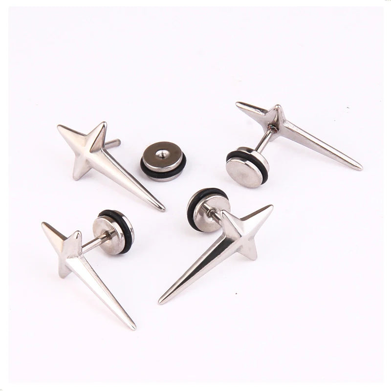 Unisex Women Men Earrings Stainless Steel Piercing Nail Screw Cross Skull Stud Earrings Punk Helix Ear Piercings Fashion Jewelry