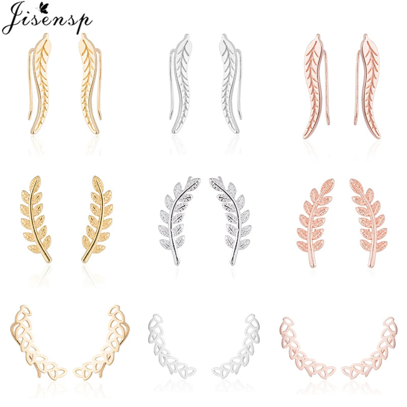 Jisensp Boho Vintage Botanical Leaf Ear Climbers Statement Stud Earrings for Women Bridal Jewelry Leaves Branch Ear Crawlers