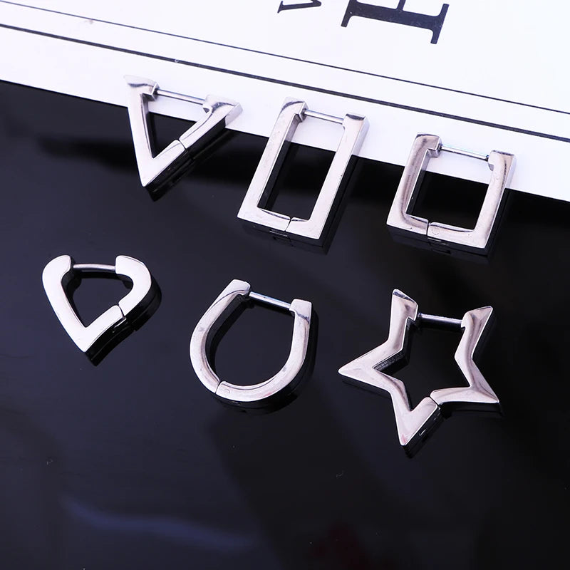 Fashion Gothic Triangle Square Unisex Punk Rock Stainless Steel Men Women Ear Stud Earrings Pierced Push-Back Ear Plug Buckle